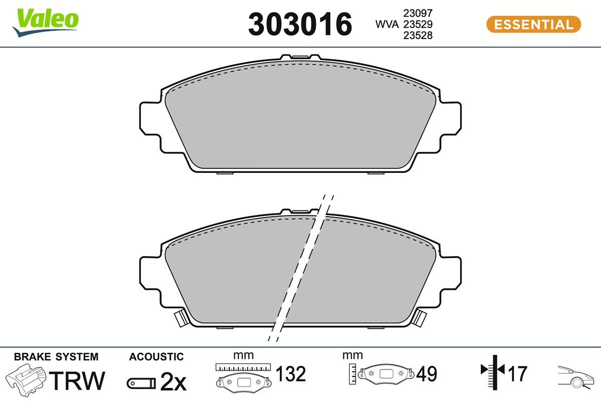 VALEO Bremseklodser 303016 foraksel for HONDA