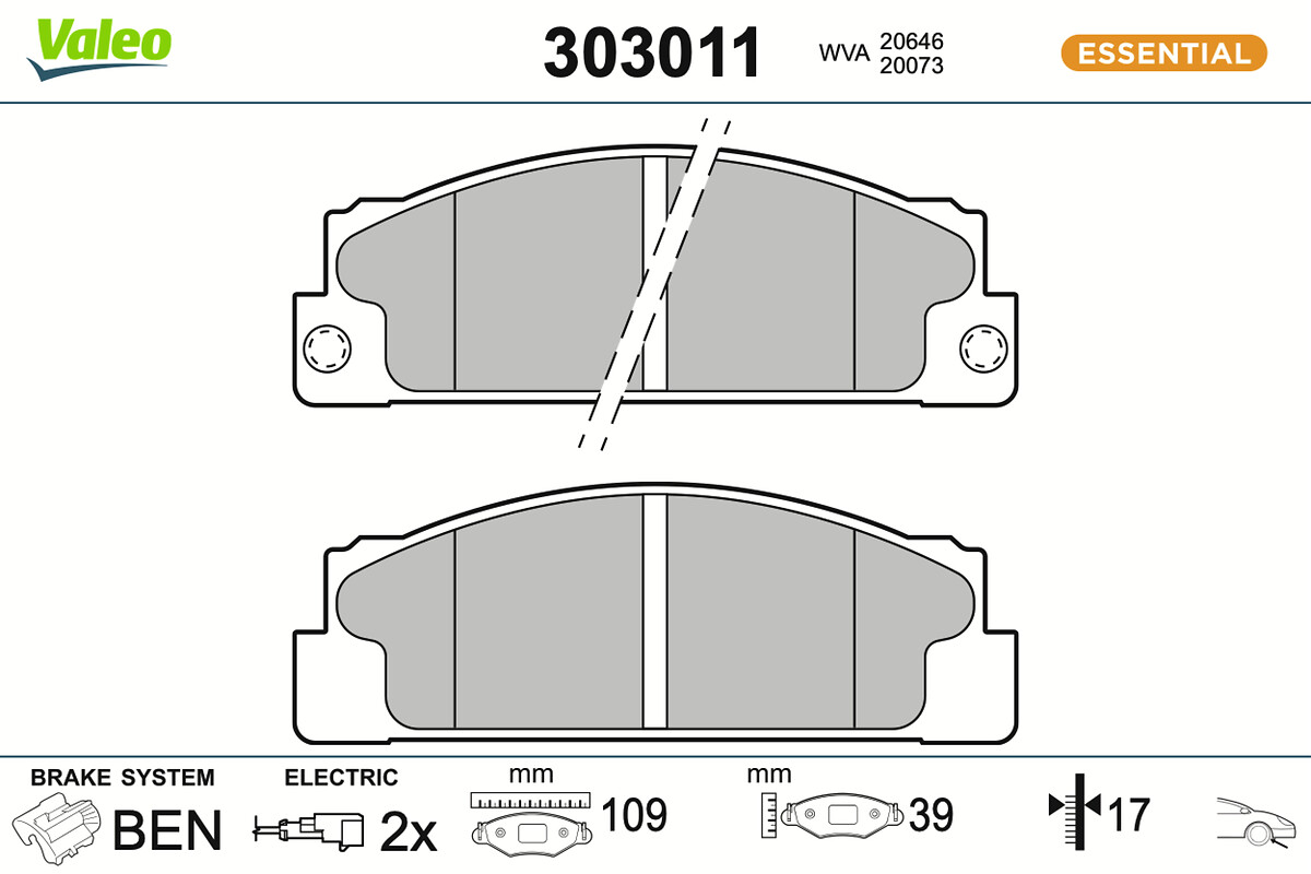 VALEO Bremseklodser 303011 foraksel for FIAT SEAT