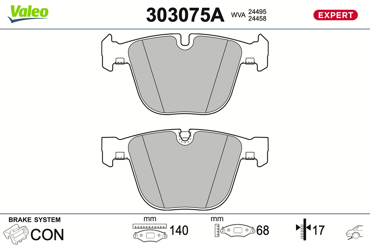 VALEO Bremseklodser 303075a bagaksel for BMW