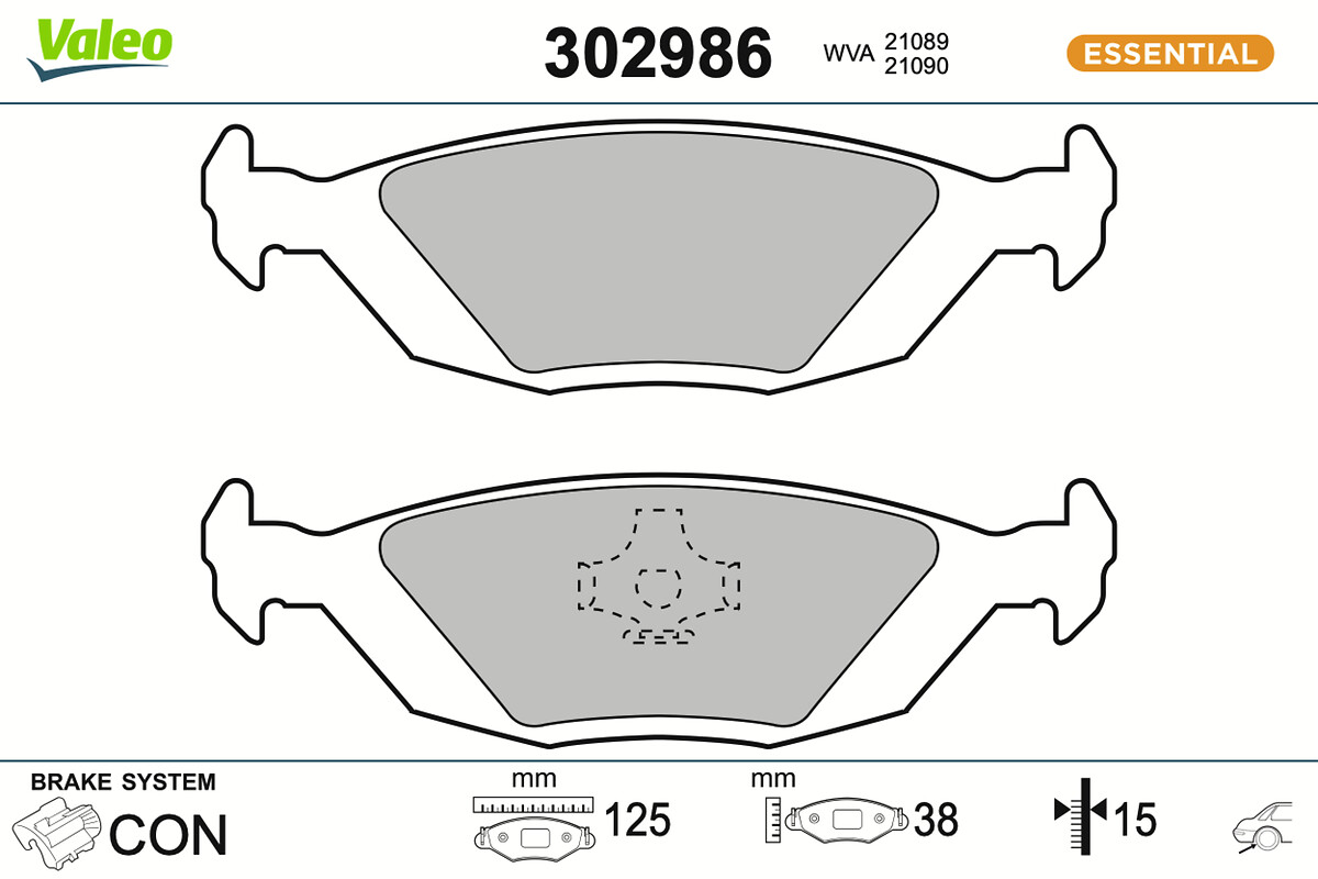VALEO Bremseklodser 302986 bagaksel for VOLVO SAAB