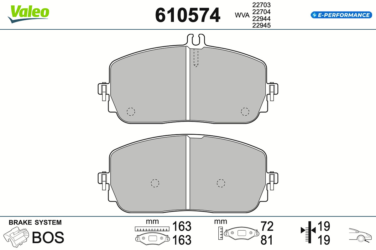 VALEO Bremseklodser 610574 foraksel for MERCEDES-BENZ (BBDC) MERCEDES-BENZ