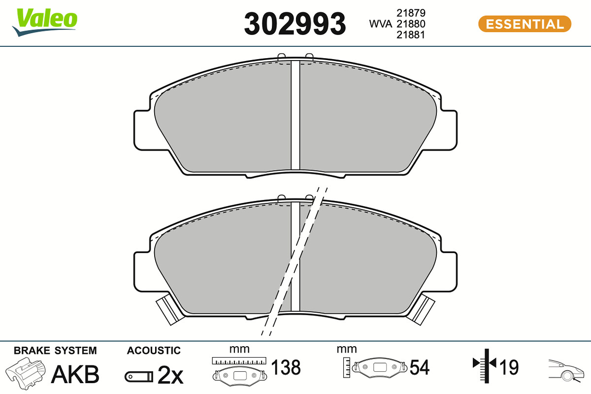 VALEO Bremseklodser 302993 foraksel for HONDA ROVER