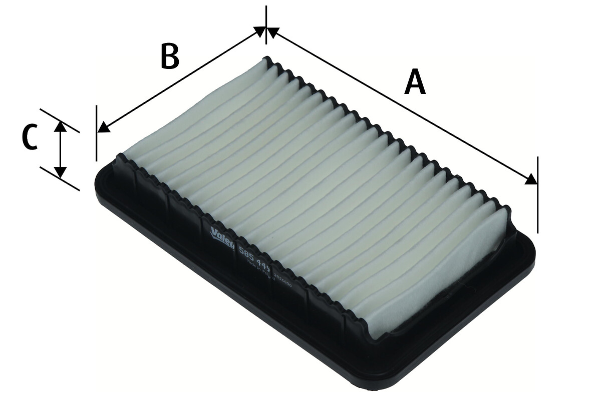 VALEO Luftfilter 585449 Filterindsats length_mm_203|Længde [mm]|214 width_mm_206|Bredde [mm]|133 height_mm_209|Højde [mm]|35 weight_kg_212|Vægt [kg]|0