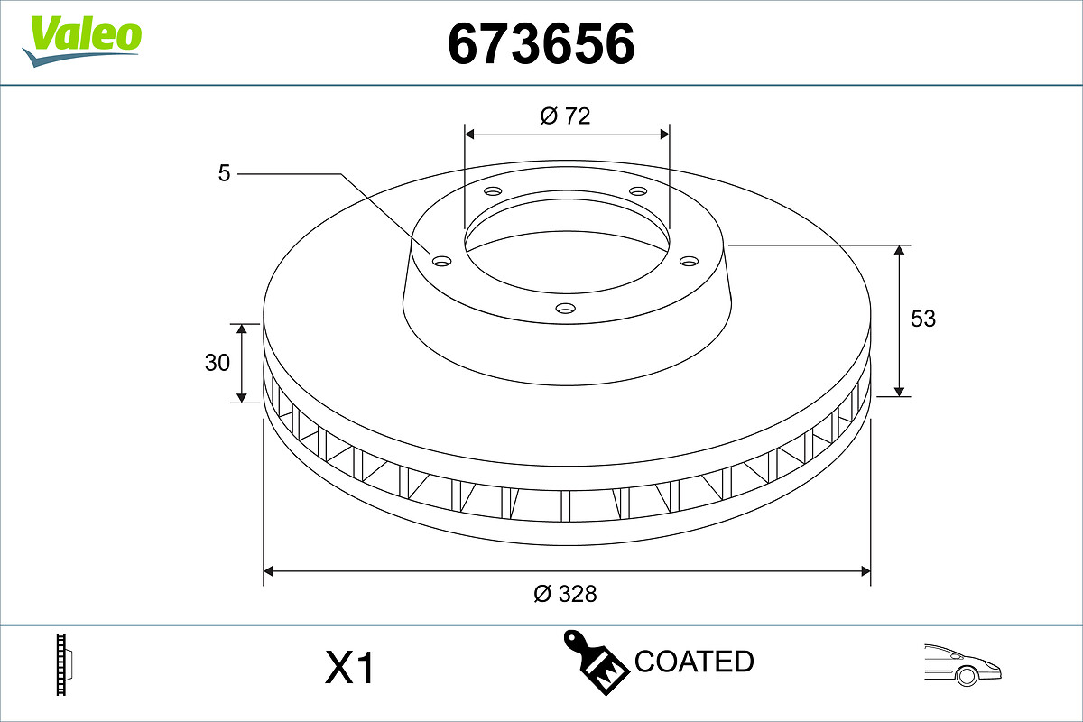 VALEO Bremseskive 673656 foraksel ventileret 328mm 30mm for JEEP