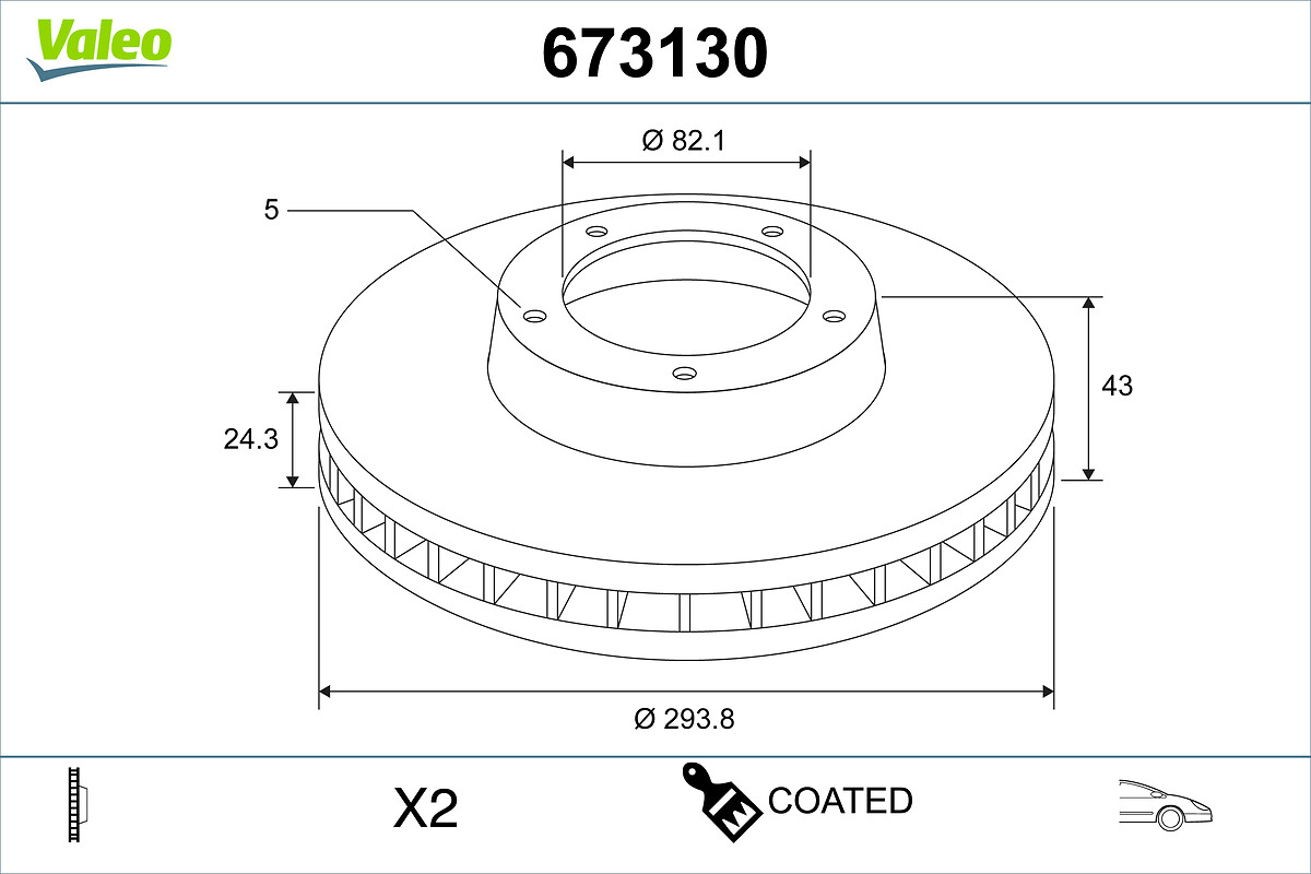 VALEO Bremseskive 673130 foraksel ventileret 294mm 24mm for FORD