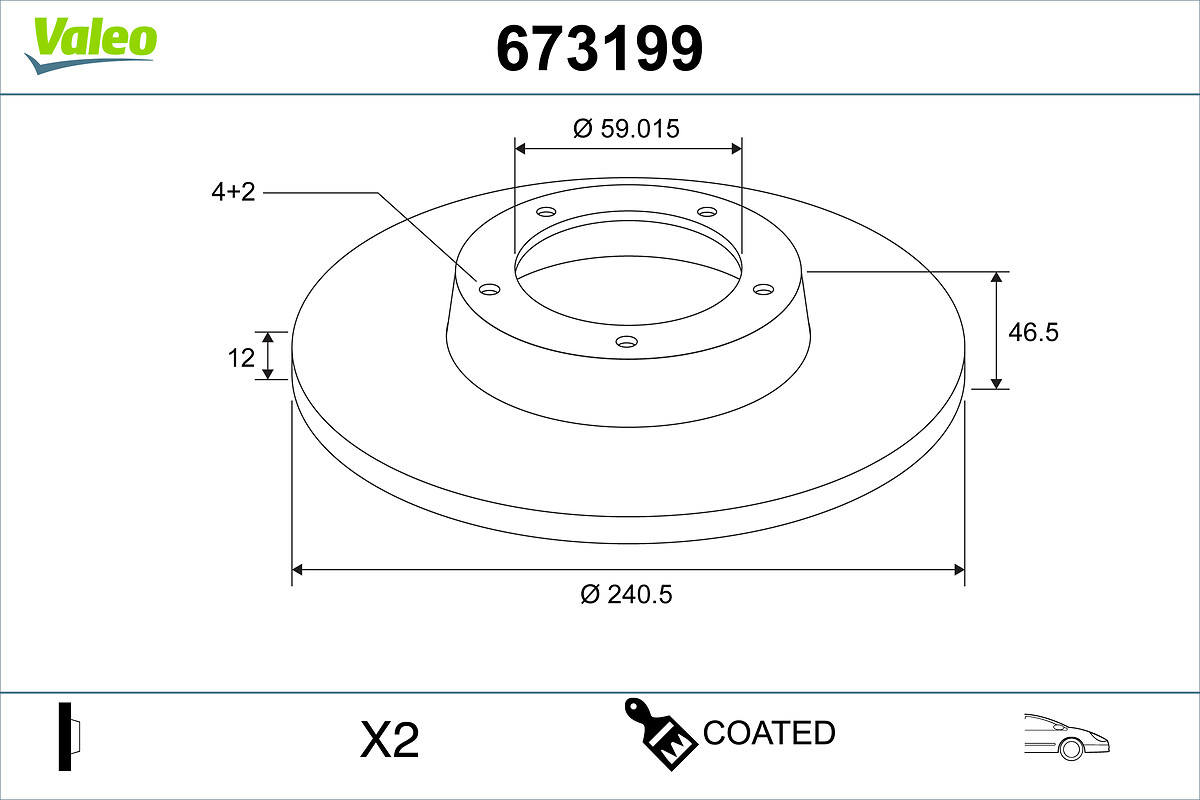 VALEO Bremseskive 673199 foraksel fuld 241mm 12mm for AUTOBIANCHI