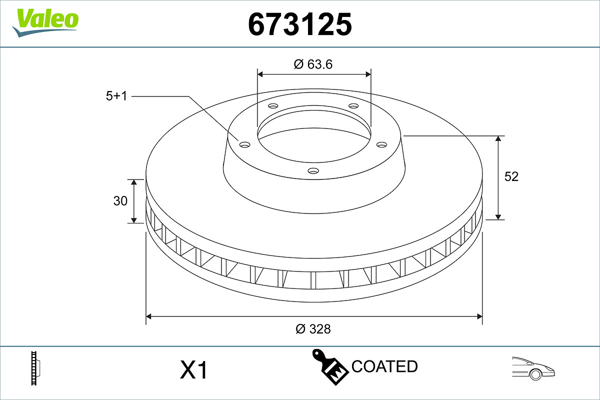 VALEO Bremseskive 673125 foraksel ventileret 328mm 30mm for VOLVO ASIA