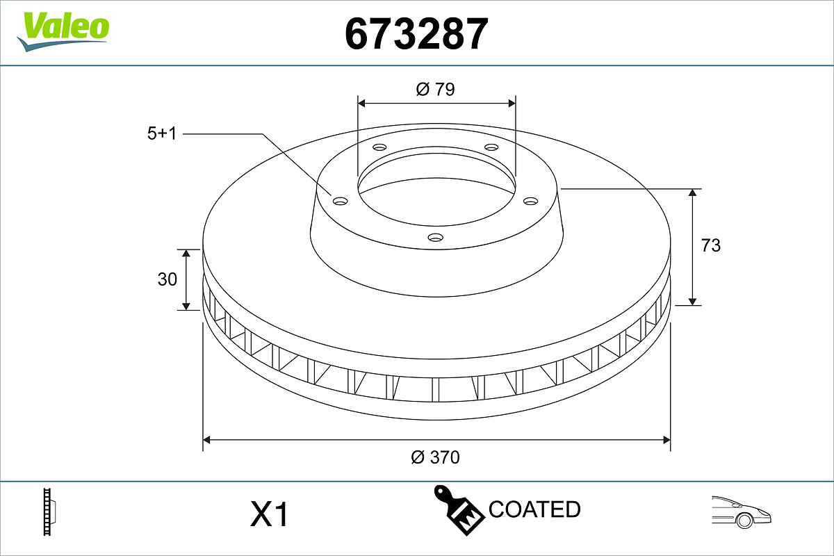 VALEO Bremseskive 673287 foraksel ventileret 370mm 30mm for BMW