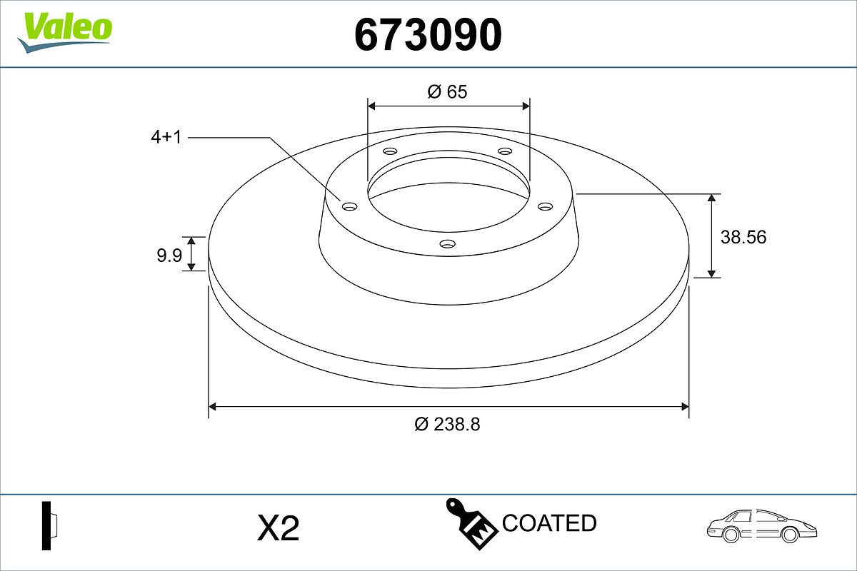 VALEO Bremseskive 673090 bagaksel fuld 239mm 10mm for VW