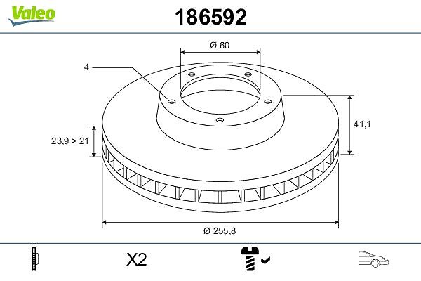 VALEO Bremseskive 186592 foraksel ventileret 256mm 24mm for OPEL VAUXHALL