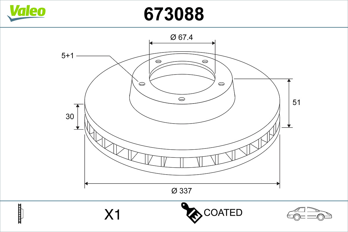 VALEO Bremseskive 673088 foraksel ventileret 337mm 30mm for OPEL VAUXHALL