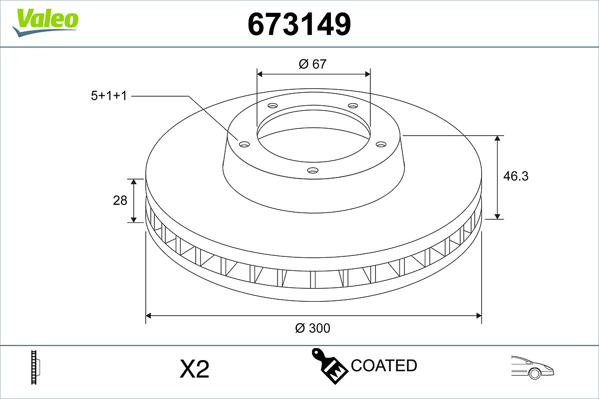 VALEO Bremseskive 673149 foraksel ventileret 300mm 28mm for MERCEDES-BENZ CHRYSLER LANCIA FIAT