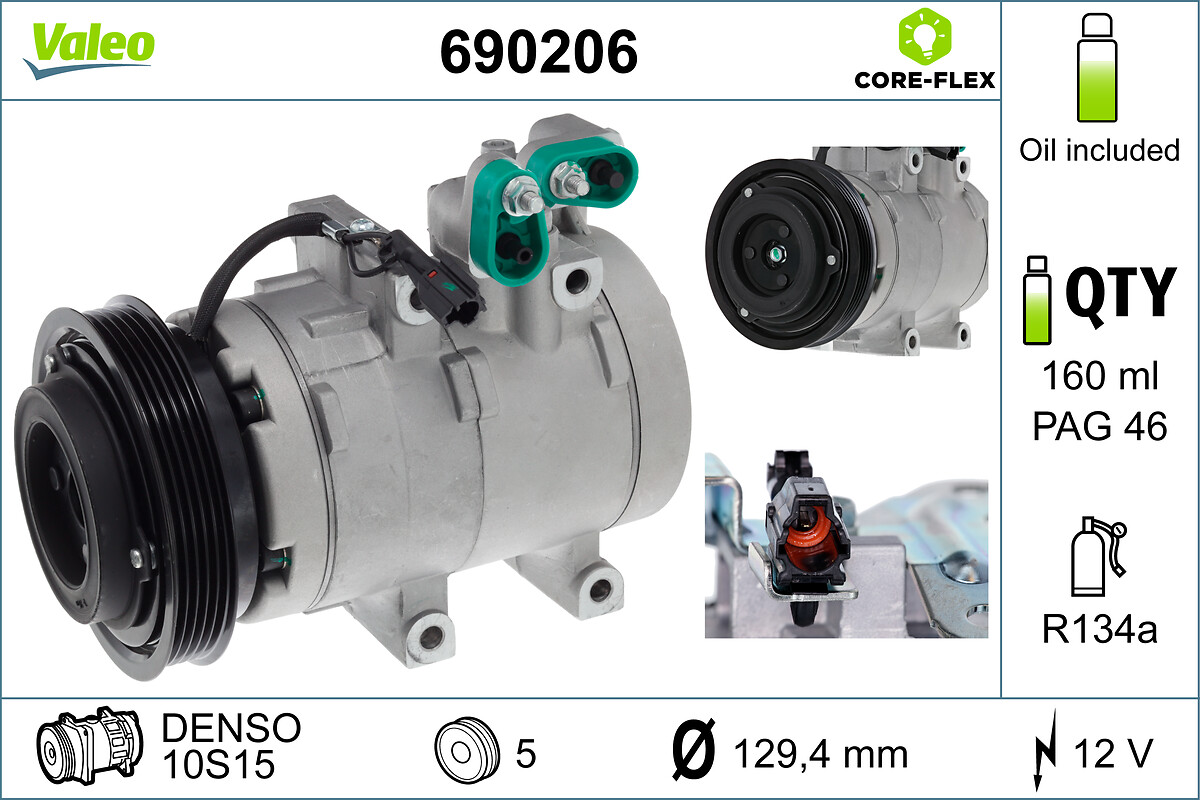 VALEO Kompressor, klimaanlæg 690206 for HYUNDAI KIA