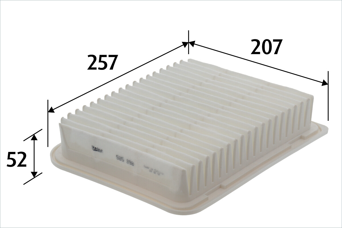 VALEO Luftfilter 585898 Filterindsats length_mm_203|Længde [mm]|256 width_mm_206|Bredde [mm]|207 height_mm_209|Højde [mm]|56 weight_kg_212|Vægt [kg]|0