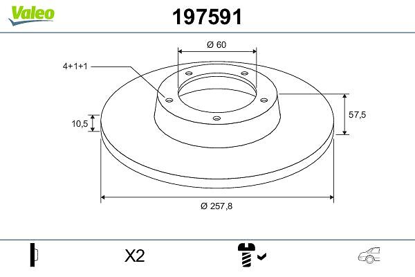 VALEO Bremseskive 197591 bagaksel fuld 258mm 10mm for BUICK (SGM) CHEVROLET (SGM)
