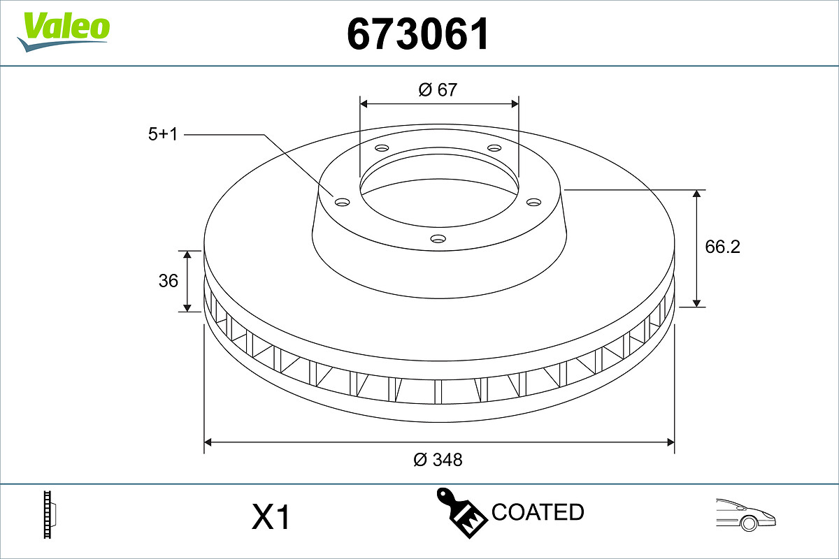 VALEO Bremseskive 673061 højre foraksel ventileret 348mm 36mm for BMW (BRILLIANCE) BMW