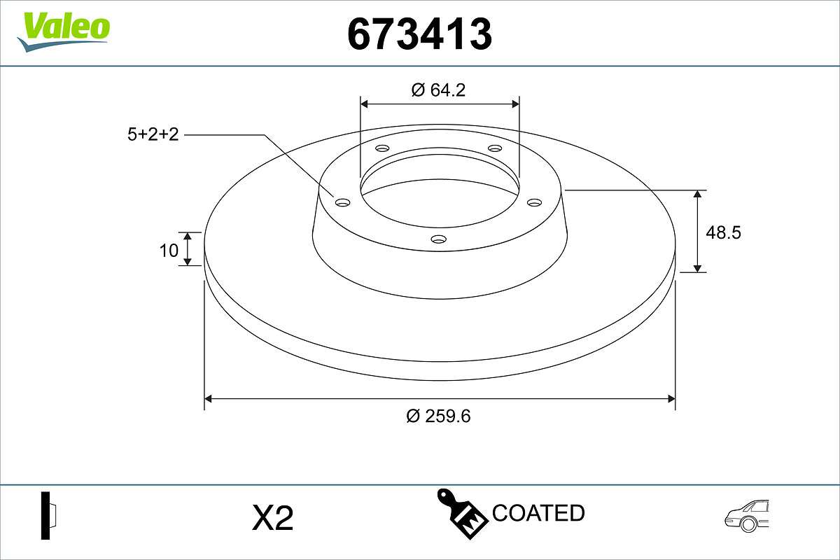 VALEO Bremseskive 673413 bagaksel fuld 260mm 10mm for HONDA