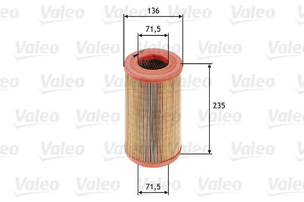 VALEO Luftfilter 585622 Filterindsats height_mm_209|Højde [mm]|234 outer_diameter_mm_497|Yderdiameter [mm]|136 inner_diameter_mm_496|Indvendig diamete