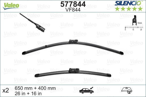 VALEO Viskerblad 577844 foran for SEAT CITROËN