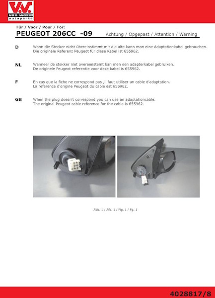 VAN WEZEL Sidespejl 4028817 venstre for PEUGEOT CITROËN/PEUGEOT