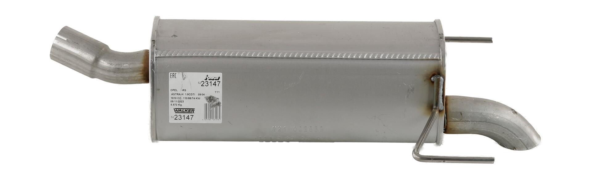 WALKER Bagerste lyddæmper 23147 for OPEL VAUXHALL