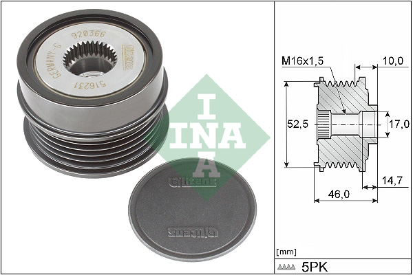 SCHAEFFLER INA Generator friløbskobling 535037210 for MERCEDES-BENZ
