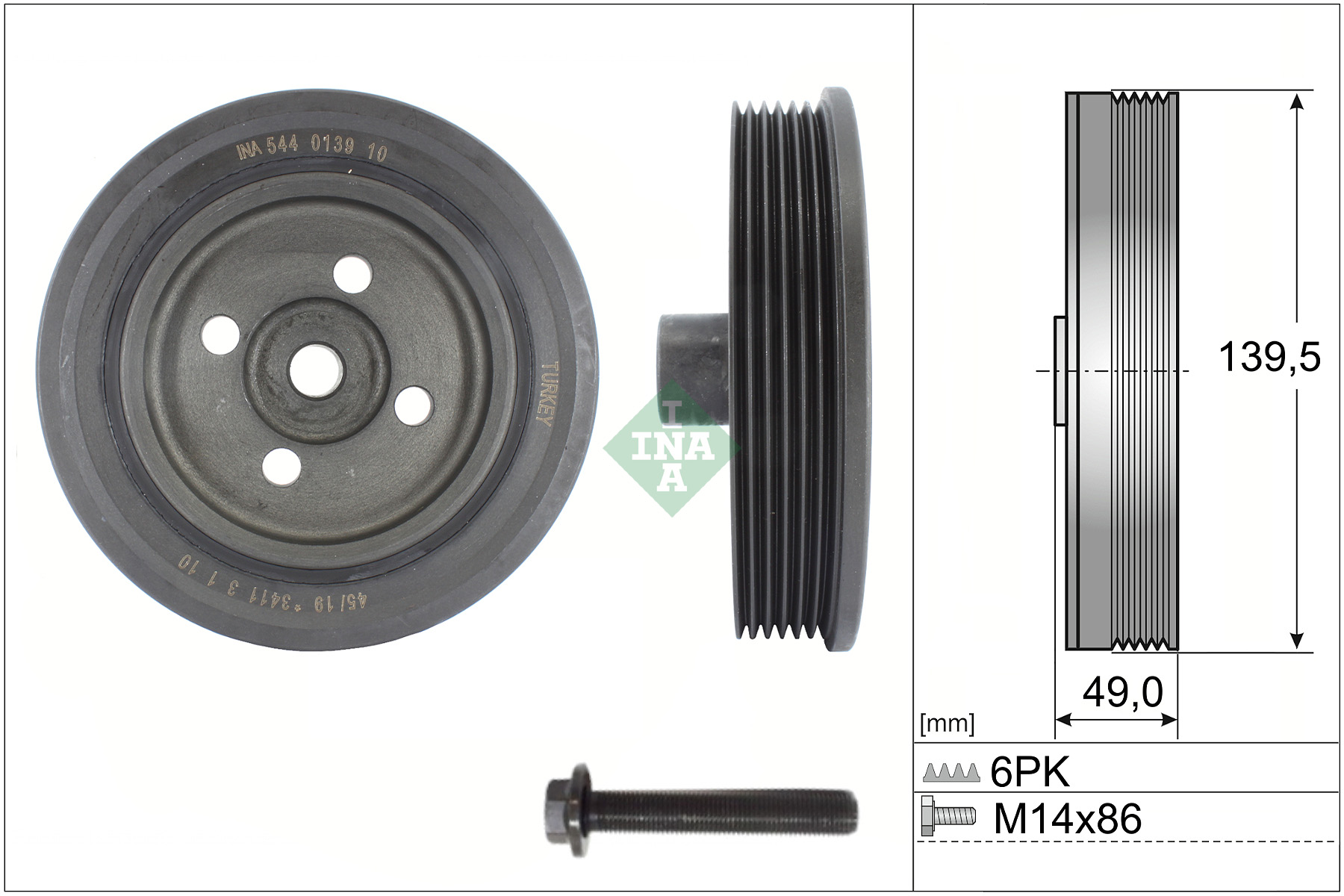 SCHAEFFLER INA Remskive, krumtapaksel 544013920 for FORD