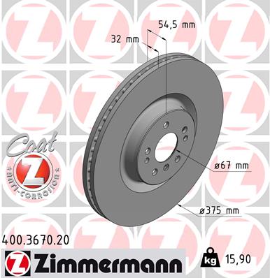 ZIMMERMANN Bremseskive 400367020 foraksel ventileret 375mm 32mm for MERCEDES-BENZ