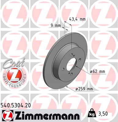 ZIMMERMANN Bremseskive 540530420 bagaksel fuld 259mm 9mm for SUZUKI