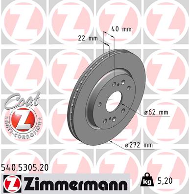 ZIMMERMANN Bremseskive 540530520 foraksel ventileret 272mm 22mm for SUZUKI