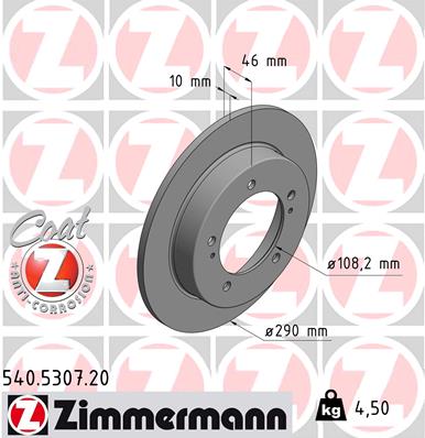ZIMMERMANN Bremseskive 540530720 foraksel fuld 290mm 10mm for SUZUKI