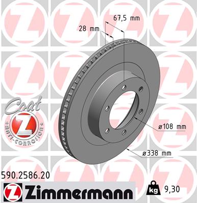 ZIMMERMANN Bremseskive 590258620 foraksel ventileret 338mm 28mm for TOYOTA LEXUS