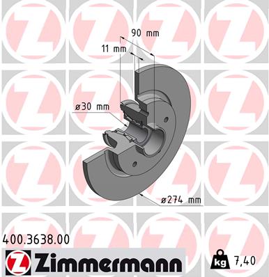 ZIMMERMANN Bremseskive 400363800 bagaksel fuld 274mm 11mm for MERCEDES-BENZ RENAULT