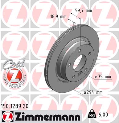 ZIMMERMANN Bremseskive 150128920 bagaksel udvendig ventileret 294mm 19mm for BMW (BRILLIANCE)