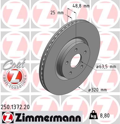 ZIMMERMANN Bremseskive 250137220 foraksel ventileret 320mm 25mm for FORD