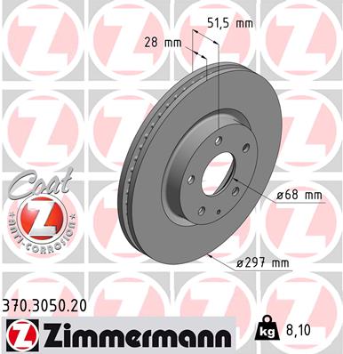 ZIMMERMANN Bremseskive 370305020 foraksel ventileret 297mm 28mm for MAZDA