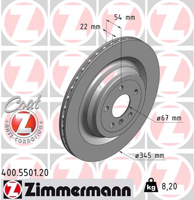 ZIMMERMANN Bremseskive 400550120 bagaksel ventileret 345mm 22mm for MERCEDES-BENZ