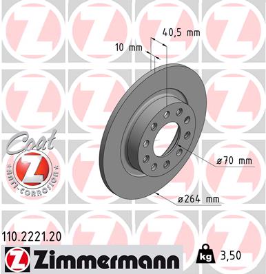 ZIMMERMANN Bremseskive 110222120 bagaksel fuld 264mm 10mm for ALFA ROMEO