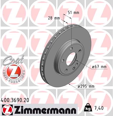 ZIMMERMANN Bremseskive 400369020 foraksel ventileret 295mm 28mm for MERCEDES-BENZ (BBDC) MERCEDES-BENZ