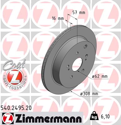 ZIMMERMANN Bremseskive 540249520 bagaksel ventileret 308mm 16mm for SUZUKI