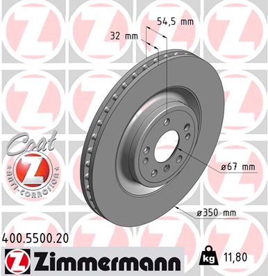 ZIMMERMANN Bremseskive 400550020 foraksel ventileret 350mm 32mm for MERCEDES-BENZ