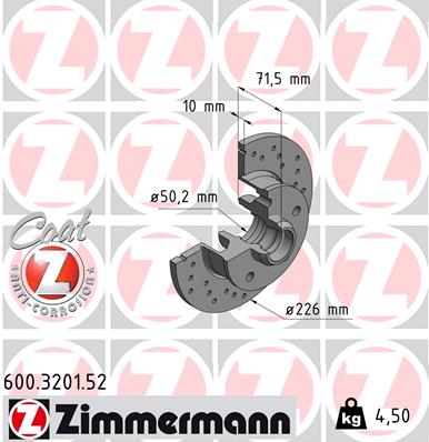 ZIMMERMANN Bremseskive 600320152 bagaksel perforeret 226mm 10mm for VAG
