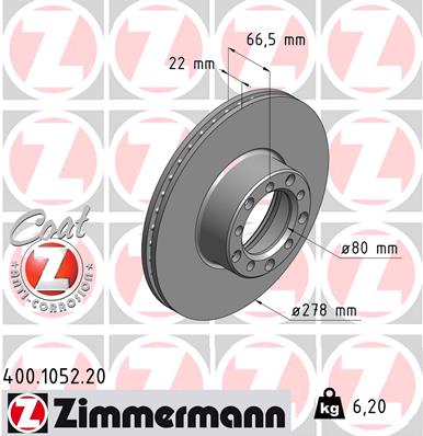 ZIMMERMANN Bremseskive 400105220 foraksel ventileret 278mm 22mm for MERCEDES-BENZ