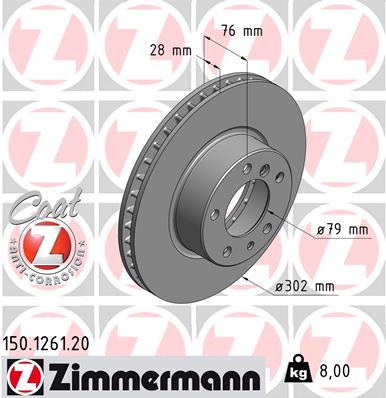 ZIMMERMANN Bremseskive 150126120 foraksel ventileret 302mm 28mm for BMW