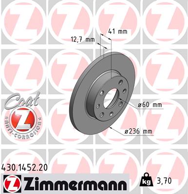 ZIMMERMANN Bremseskive 430145220 foraksel fuld 236mm 13mm for OPEL GENERAL MOTORS