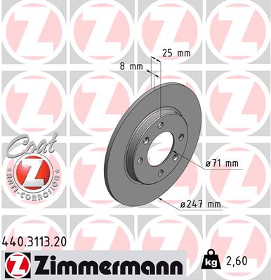 ZIMMERMANN Bremseskive 440311320 bagaksel fuld 247mm 8mm for CITROËN/PEUGEOT PEUGEOT (DF-PSA)