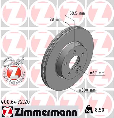 ZIMMERMANN Bremseskive 400647220 foraksel ventileret 300mm 28mm for MERCEDES-BENZ (FJDA)