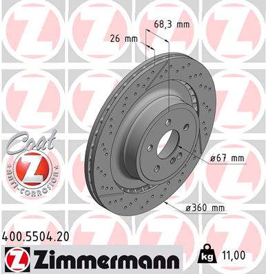 ZIMMERMANN Bremseskive 400550420 bagaksel lukket/perforeret 360mm 26mm for MERCEDES-BENZ
