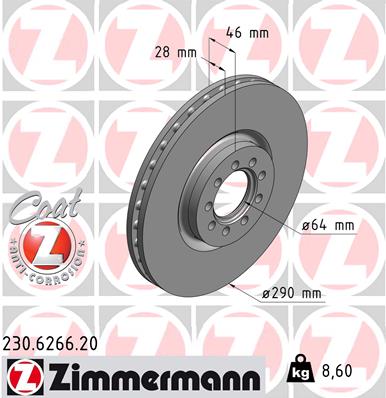 ZIMMERMANN Bremseskive 230626620 foraksel ventileret 290mm 28mm for IVECO