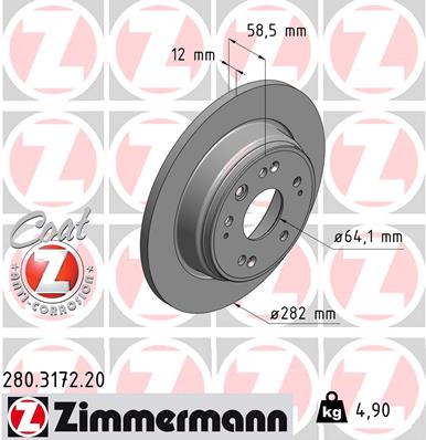 ZIMMERMANN Bremseskive 280317220 bagaksel fuld 282mm 12mm for HONDA
